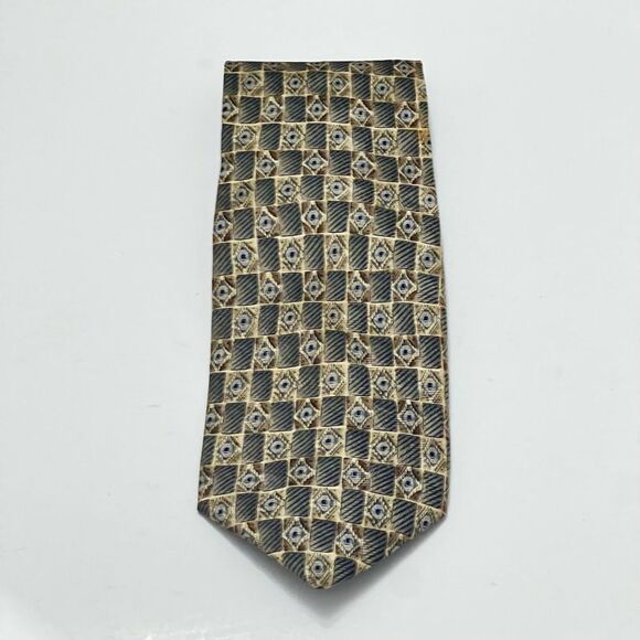 2for25 Pierre BALMAIN Silk Mens Tie Beige Geometric Vintage Luxury Retro Neutral - Picture 8 of 13